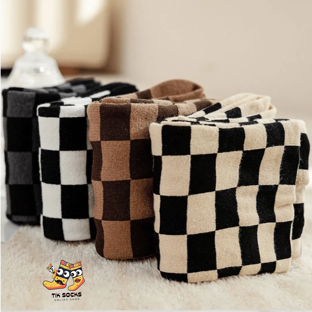 TikSocks|Fun Socks-Chessboard Socks-Brown Khaki