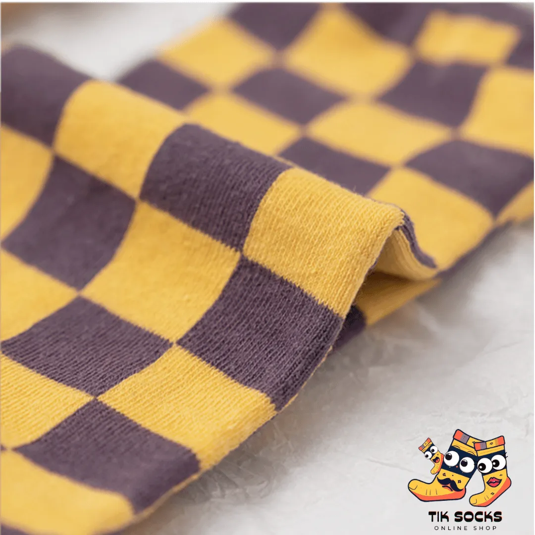 TikSocks|Fun Socks-Chessboard Socks-Brown Khaki