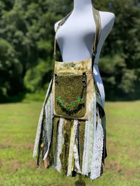 Vibrant Green Paisley Fringe Bag - Bohemian Statement Purse