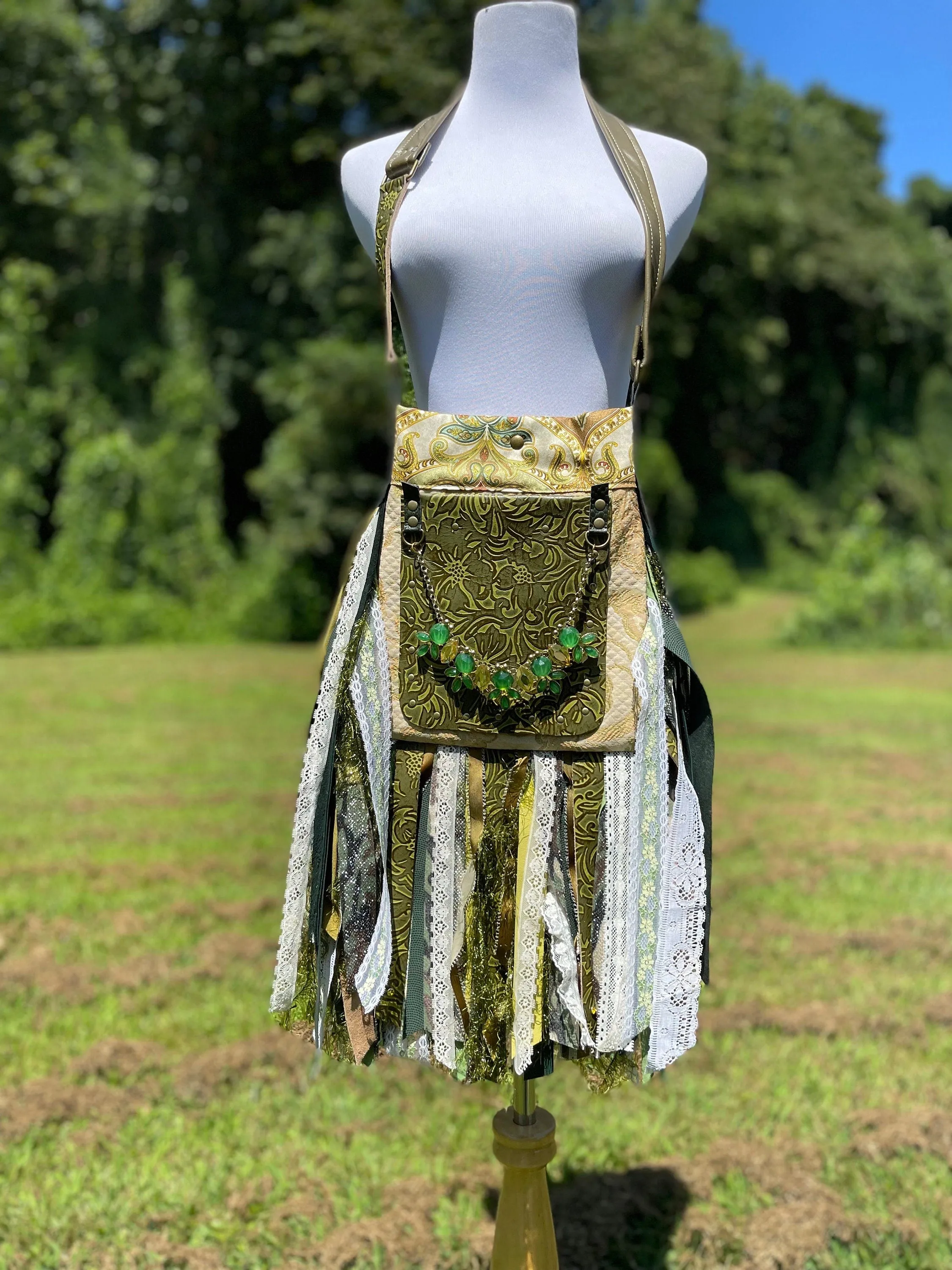 Vibrant Green Paisley Fringe Bag - Bohemian Statement Purse