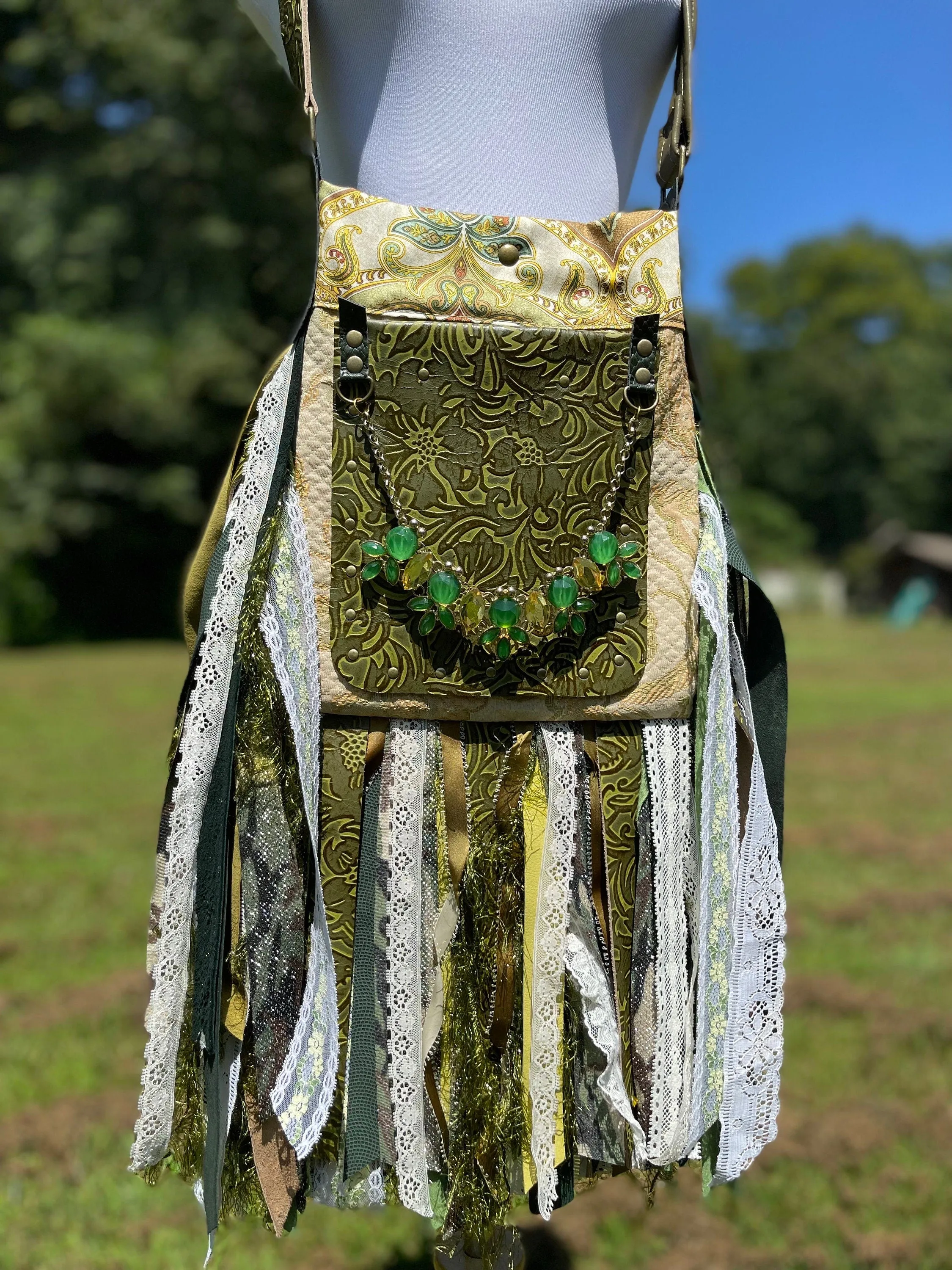 Vibrant Green Paisley Fringe Bag - Bohemian Statement Purse