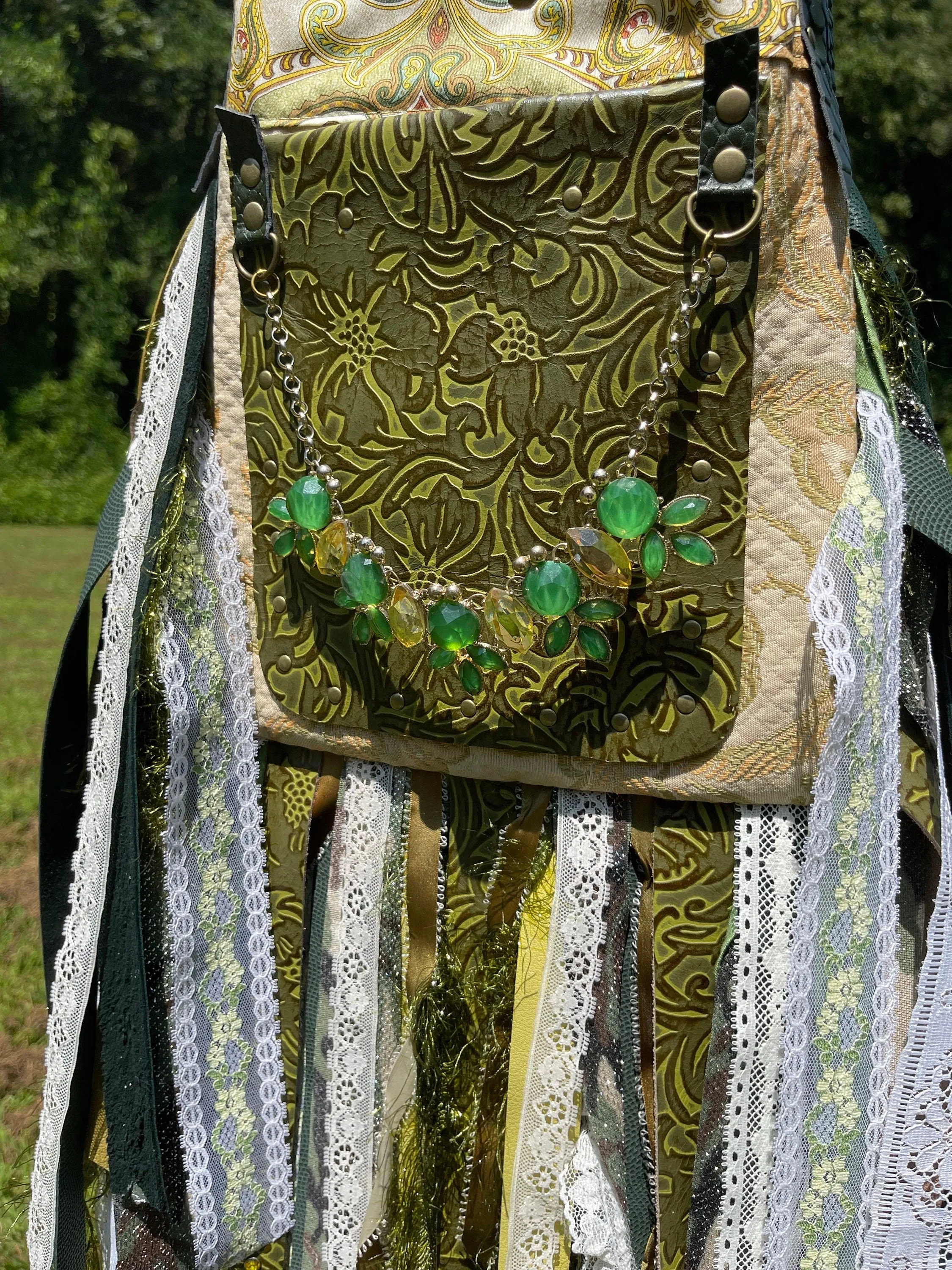 Vibrant Green Paisley Fringe Bag - Bohemian Statement Purse