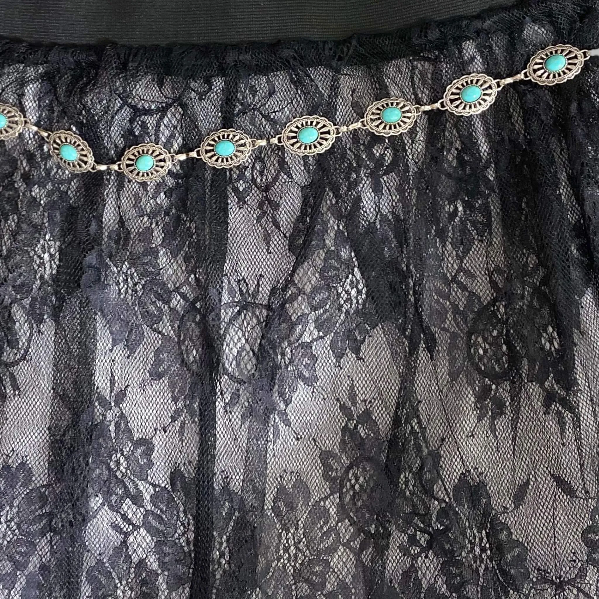 Vintage Silver Turquoise Link Western Chain Belt