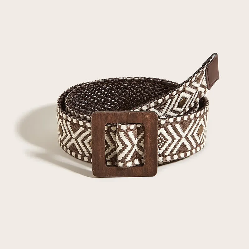 Women's Ethnic Wooden Buckle Bohemian Weave Belt