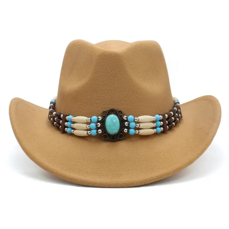 Wool Wide Brim Fedora Hats With Turquoise And Hairpipe Beads In 11 Different Colors Boho Southwestern Adjustable Size