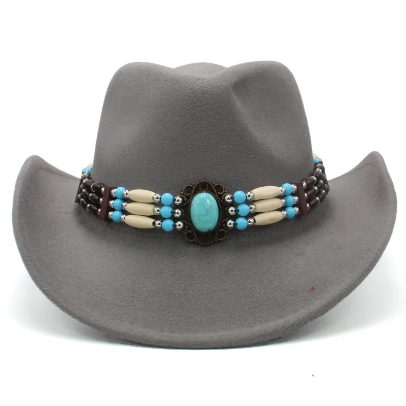 Wool Wide Brim Fedora Hats With Turquoise And Hairpipe Beads In 11 Different Colors Boho Southwestern Adjustable Size