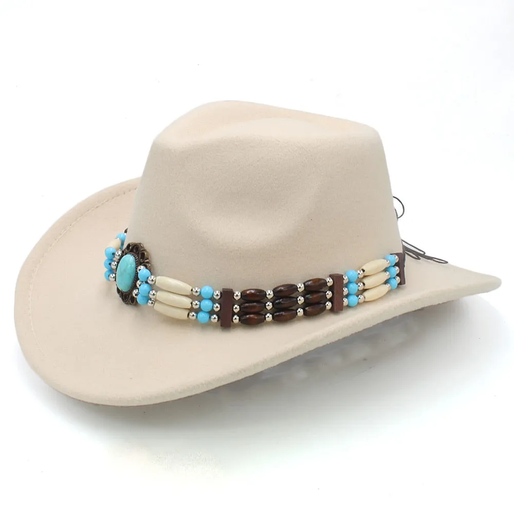 Wool Wide Brim Fedora Hats With Turquoise And Hairpipe Beads In 11 Different Colors Boho Southwestern Adjustable Size